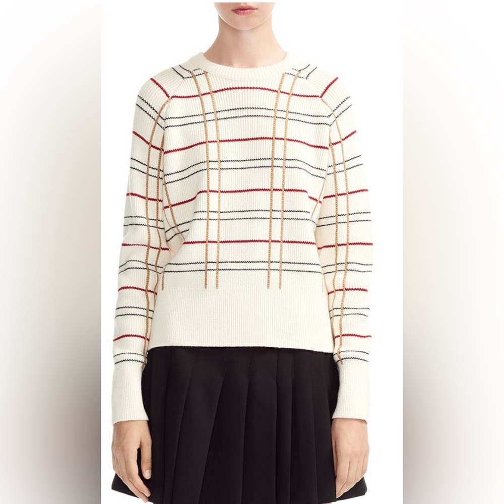 Maje White and Red Plaid Sweater